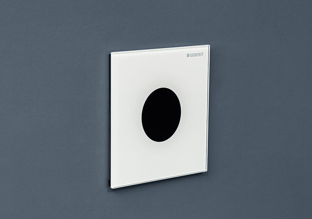 Geberit Type 40 actuator plate for urinal flush control in round white glass